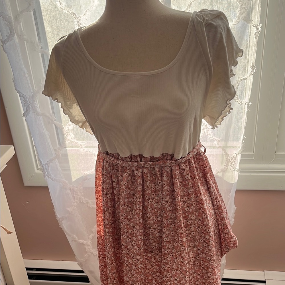 Floral Pink and White Dress